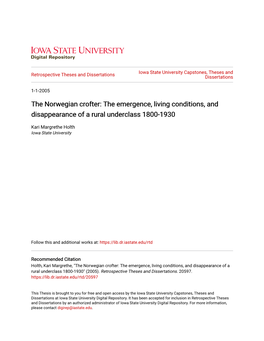 The Norwegian Crofter: the Emergence, Living Conditions, and Disappearance of a Rural Underclass 1800-1930