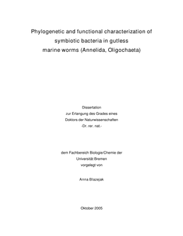 Phylogenetic and Functional Characterization of Symbiotic Bacteria in Gutless Marine Worms (Annelida, Oligochaeta)