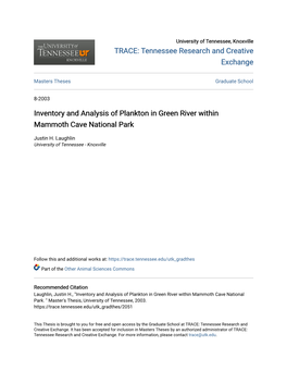 Inventory and Analysis of Plankton in Green River Within Mammoth Cave National Park