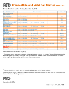 Broncosride Pickup Schedule for December 22, 2019