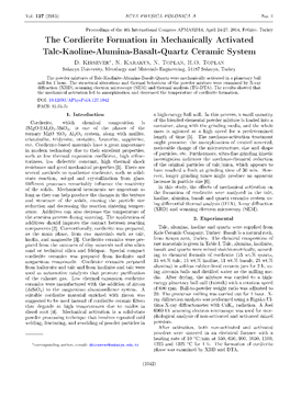 The Cordierite Formation in Mechanically Activated Talc-Kaoline-Alumina-Basalt-Quartz Ceramic System D