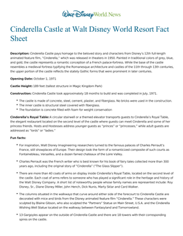 Cinderella Castle at Walt Disney World Resort Fact Sheet