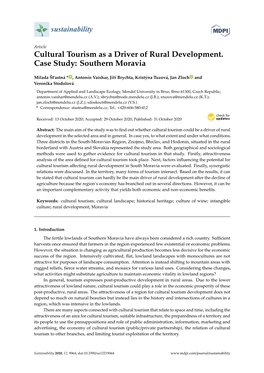 Cultural Tourism As a Driver of Rural Development. Case Study: Southern Moravia