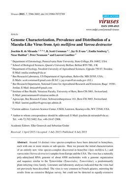 Genome Characterization, Prevalence and Distribution of a Macula-Like Virus from Apis Mellifera and Varroa Destructor