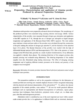 WM 11 Preparation, Characterization and Application of Alumina Powder Produced by Advanced Preparation Techniques by *T.Khalil, **J