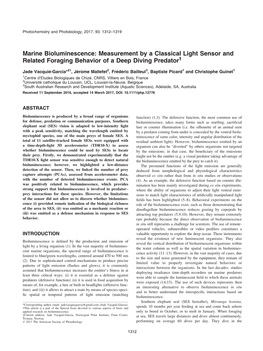 Marine Bioluminescence: Measurement by a Classical Light Sensor and Related Foraging Behavior of a Deep Diving Predator†