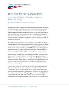 The Crisis of Crimea and Ukraine Key Lessons for President Obama from Presidents Reagan and Clinton