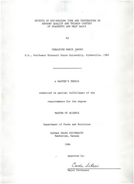 Effects of Hot-Holding Time and Temperature on Sensory Quality and Thiamin Content of Spaghetti and Meat Sauce