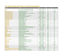 GO Active Gold Activities in South Oxfordshire Activity Venue Time Day Cost