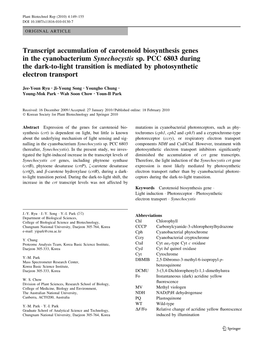 Transcript Accumulation of Carotenoid Biosynthesis Genes in the Cyanobacterium Synechocystis Sp