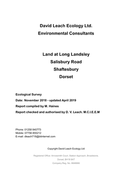 David Leach Ecology Ltd. Environmental Consultants Land At