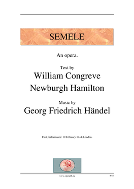 SEMELE William Congreve Newburgh Hamilton Georg Friedrich Hфndel