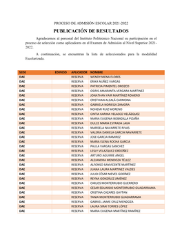 Publicación De Resultados