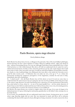 Paolo Bosisio, Opera Stage Director