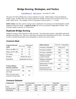 Bridge Scoring, Strategies, and Tactics