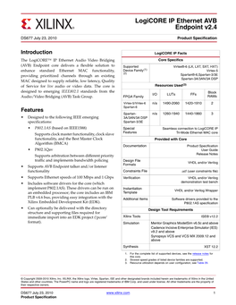 Xilinx DS677 Logicore IP Ethernet AVB Endpoint V2.4, Data Sheet