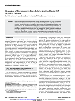 Regulation of Hematopoietic Stem Cells by the Steel Factor/KIT