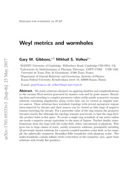 Weyl Metrics and Wormholes