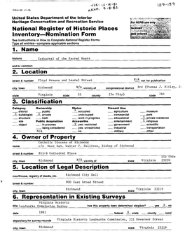 National Register of Historic Places Lnventory-Nomination Form 1. Name 2. Location 3. Classification W 4. Owner of Property 5. L