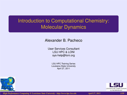 Introduction to Computational Chemistry: Molecular Dynamics