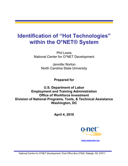 Hot Technologies” Within the O*NET® System