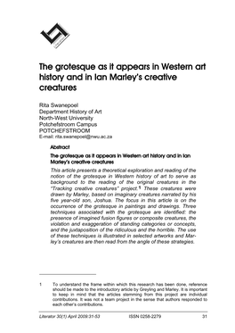 The Grotesque As It Appears in Western Art History and in Ian Marley’S Creative Creatures