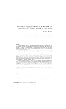 Seasonality of Coprophagous Beetles in the Kaiserstuhl Area Near Freiburg (SW-Germany) Including the Winter Months