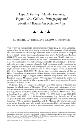 Type X Pottery) Morobe Province) Papua New Guinea: Petrography and Possible Micronesian Relationships