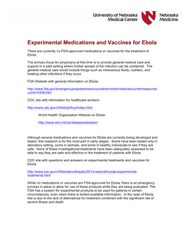 Experimental Medications and Vaccines for Ebola