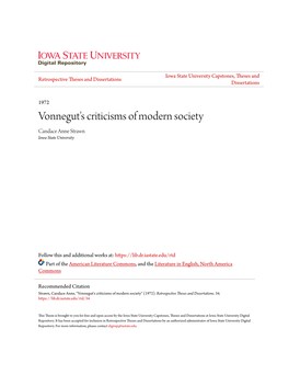 Vonnegut's Criticisms of Modern Society Candace Anne Strawn Iowa State University