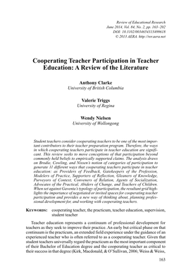 Cooperating Teacher Participation in Teacher Education: a Review of the Literature