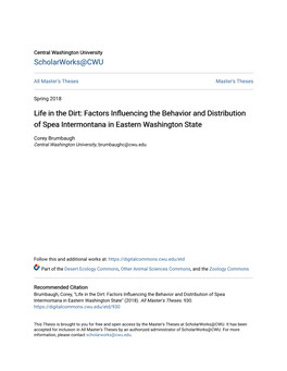 Factors Influencing the Behavior and Distribution of Spea Intermontana in Eastern Washington State