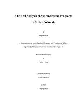 A Critical Analysis of Apprenticeship Programs in British Columbia