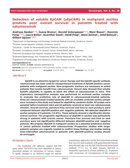 In Malignant Ascites Predicts Poor Overall Survival in Patients Treated with Catumaxomab