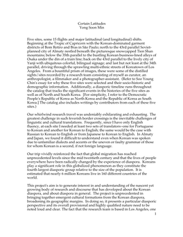 1 Certain Latitudes Yong Soon Min Five Sites, Some 15 Flights and Major Latitudinal (And Longitudinal) Shifts. Beginning At