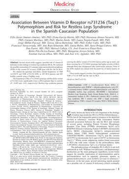 Association Between Vitamin D Receptor Rs731236 (Taq1