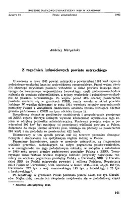 Z Zagadnień Ludnościowych Powiatu Ustrzyckiego [W:] Rocznik Naukowo