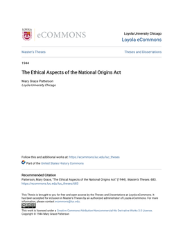 The Ethical Aspects of the National Origins Act