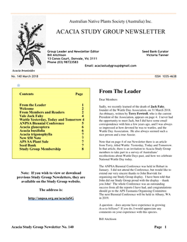 Acacia Study Group Newsletter