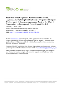 Prediction of the Geographic Distribution of the Psyllid, Arytinnis