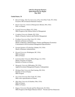 CFA Program Partners Quick Reference by Region May 2010