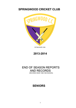 Springwood Cricket Club 2013-2014 End of Season Reports