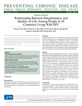 PREVENTING CHRONIC DISEASE PUBLIC HEALTH RESEARCH, PRACTICE, and POLICY Volume 17, E22 MARCH 2020