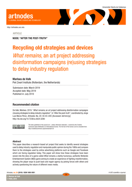 What Remains, an Art Project Addressing Disinformation Campaigns (Re)Using Strategies to Delay Industry Regulation