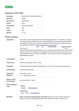 Datasheet: MCA740B Product Details