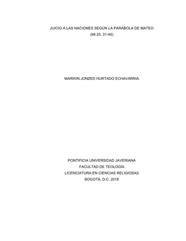 JUICIO a LAS NACIONES SEGÚN LA PARÁBOLA DE MATEO (Mt 25, 31-46)