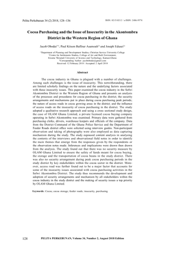 Cocoa Purchasing and the Issue of Insecurity in the Akontombra District in the Western Region of Ghana