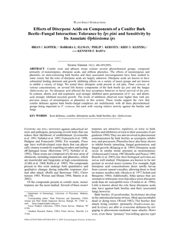 Effects of Diterpene Acids on Components of a Conifer Bark Beetle-Fungal Interaction: Tolerance by Ips Pini and Sensitivity by Its Associate Ophiostoma Ips