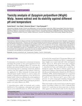 Toxicity Analysis of Syzygium Polyanthum (Wight) Walp. Leaves Extract and Its Stability Against Different Ph and Temperature