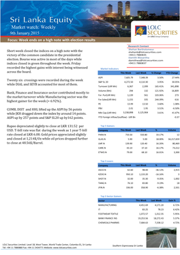 Weekly 9Th January 2015 Focus: Week Ends on a High Note with Election Results